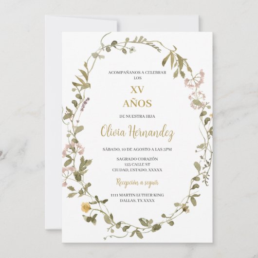 Quinceañera groen lijst uitnodiging (Voorkant)