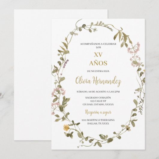 Quinceañera groen lijst uitnodiging (Voorkant / Achterkant)