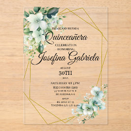 Quinceanera groene bloemen acryl uitnodigingen