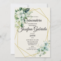 Quinceañera groene bloemen uitnodiging