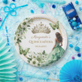 Quinceañera Groene Bloemen Vlinder Gouden Tiara Papieren Bordje (Feest)