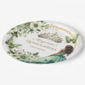Quinceañera Groene Bloemen Vlinder Gouden Tiara Papieren Bordje (Gekanteld)