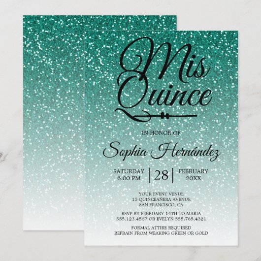 Quinceañera Groene Glitter 15e Verjaardag Kaart (Voorkant / Achterkant)