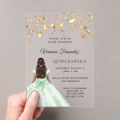 Quinceanera groene gouden jurk sterren helder acryl uitnodigingen (Insitu (Draagbaar))
