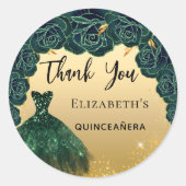 Quinceanera groene goudjurk Hartelijk dank Ronde Sticker (Voorkant)