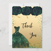 Quinceanera groene jurk bloemen dank u kaart (Voorkant)