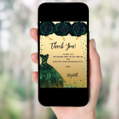 Quinceanera groene jurk bloemen dank u kaart