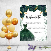 Quinceanera groene jurk bloemen welkom poster