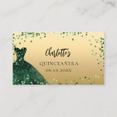 Quinceanera groene jurk gouden RSVP-kaart Informatiekaartje (Achterkant)
