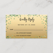 Quinceanera groene jurk gouden RSVP-kaart Informatiekaartje (Voorkant)