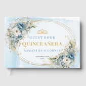 Quinceañera Guest Book Boho Blue Gold Greenery Gastenboek (Voorkant)