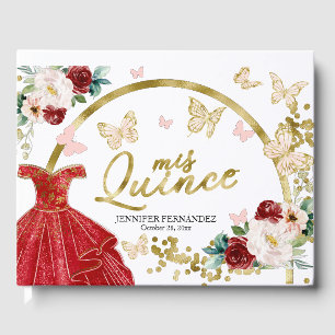 Quinceanera Guest Book Butterfly Red Dress Gastenboek