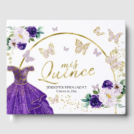 Quinceanera Guest Book Paars Butterfly Dress Gastenboek