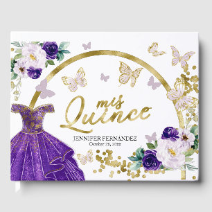 Quinceanera Guest Book Paars Butterfly Dress Gastenboek