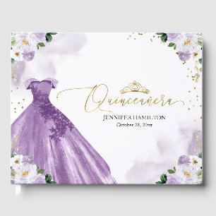 Quinceanera Guest Book Paars Dress Floral Gastenboek