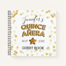 Quinceañera Guestbook Gold Balloons Confetti