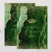 Quinceanera H2 Emerald Green Agate Faux Gold Dust Kaart (Voorkant / Achterkant)