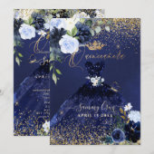 Quinceanera H2 marineblauwe jurk gouden glitter Kaart (Voorkant / Achterkant)
