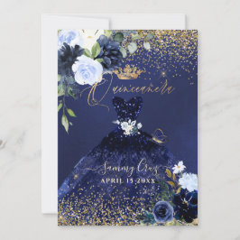 Quinceanera H2 marineblauwe jurk gouden glitter Kaart