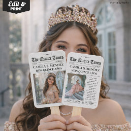 Quinceañera Hand Fans, 15th Birthday Newspaper Handwaaier