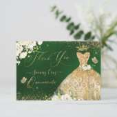 Quinceanera Hartelijk dank voor de groene gouden g Bedankkaart (Staand voorkant)