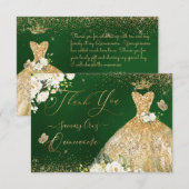 Quinceanera Hartelijk dank voor de groene gouden g Bedankkaart (Voorkant / Achterkant)