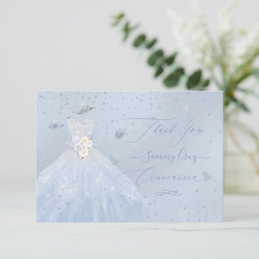 Quinceanera Hartelijk dank voor Glitter Silver Bab Kaart (Staand voorkant)