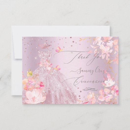 Quinceanera Hartelijk dank voor het Roos Glitter G Kaart (Voorkant)