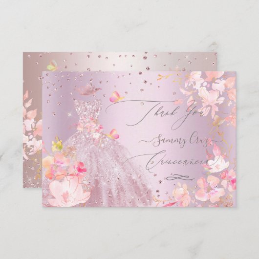 Quinceanera Hartelijk dank voor het Roos Glitter G Kaart (Voorkant / Achterkant)