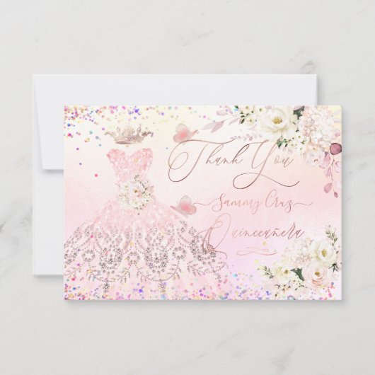 Quinceanera Hartelijk dank voor uw blush roze glit Kaart (Voorkant)
