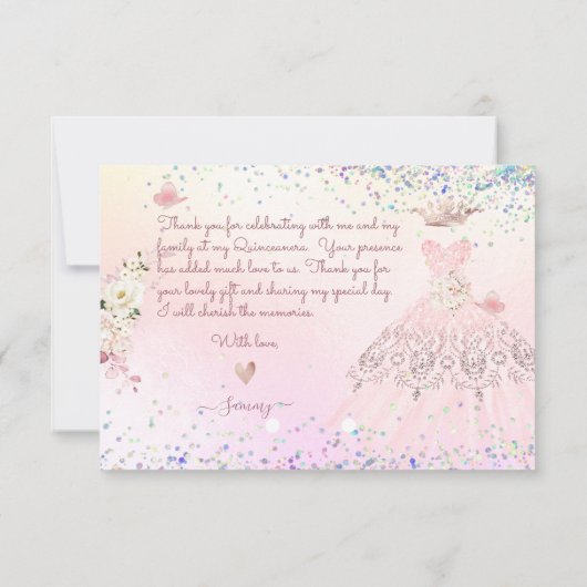 Quinceanera Hartelijk dank voor uw blush roze glit Kaart (Achterkant)