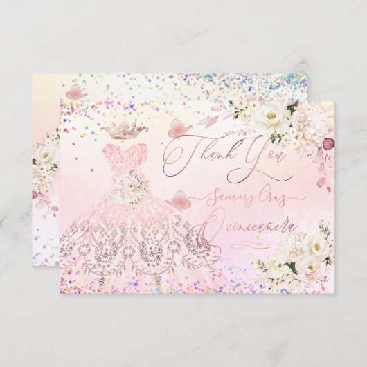 Quinceanera Hartelijk dank voor uw blush roze glit Kaart (Voorkant / Achterkant)