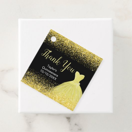 Quinceanera Helder Gele Jurk Faux Glitter Bedankjes Labels (In situ)