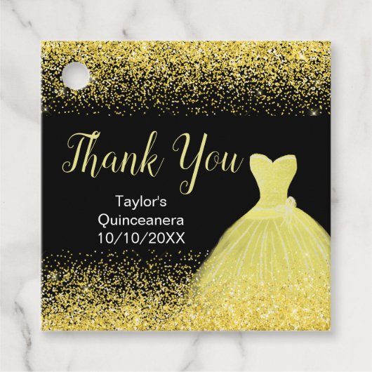 Quinceanera Helder Gele Jurk Faux Glitter Bedankjes Labels (Voorkant)