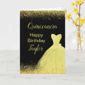 Quinceanera Helder Gele Jurk Faux Glitter Kaart (Gele Bloem)
