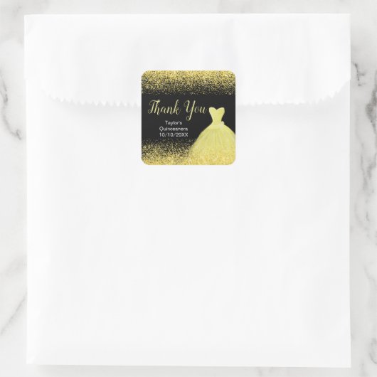 Quinceanera Helder Gele Jurk Faux Glitter Vierkante Sticker (Tas)