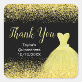 Quinceanera Helder Gele Jurk Faux Glitter Vierkante Sticker (Voorkant)