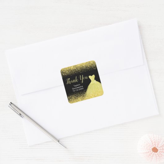 Quinceanera Helder Gele Jurk Faux Glitter Vierkante Sticker (Envelop)