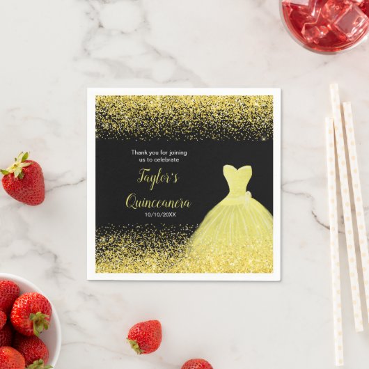 Quinceanera Heldergele Faux Glitter Servet (Insitu)