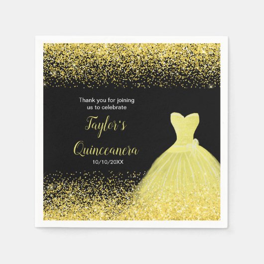 Quinceanera Heldergele Faux Glitter Servet (Voorkant)