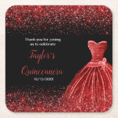 Quinceanera Helderrode Faux Glitter Kartonnen Onderzetters (Voorkant)