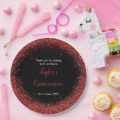 Quinceanera Helderrode Faux Glitter Papieren Bordje (Feest)