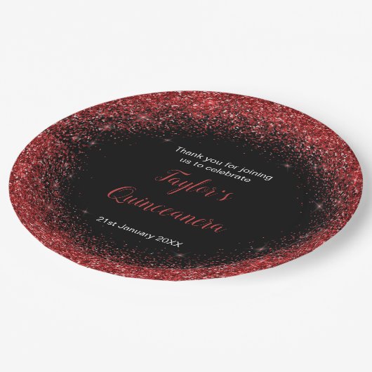 Quinceanera Helderrode Faux Glitter Papieren Bordje (Gekanteld)