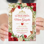 Quinceañera Helderrode & Gouden Kroonvlinder Kaart<br><div class="desc">Quinceañera Bright Red & Gold Crown Mexicaanse Vlinder Uitnodiging Mis Quince 15 Anos,  16e Verjaardag, </div>