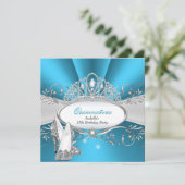 QUINCEANERA High Heels Blue Diamond Tiara Kaart (Staand voorkant)