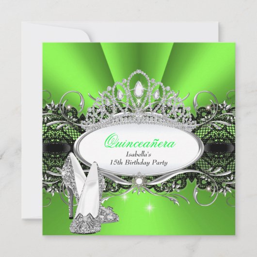 QUINCEANERA High Heels Lime Green Diamond Tiara Kaart (Voorkant)