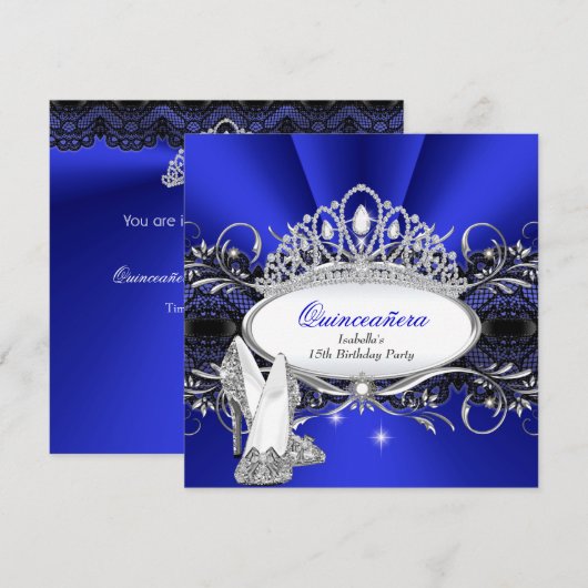 QUINCEANERA High Heels Royal Blue Diamond Tiara Kaart (Voorkant / Achterkant)