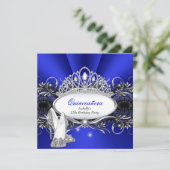 QUINCEANERA High Heels Royal Blue Diamond Tiara Kaart (Staand voorkant)