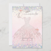 Quinceanera Holographic Confetti Blush Pink Dress Kaart (Voorkant)