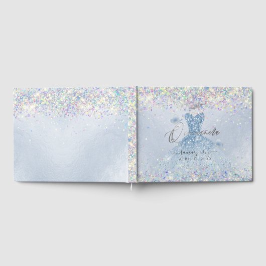 Quinceanera Holographic Confetti Dusty Blue Dress Gastenboek (Volledig)